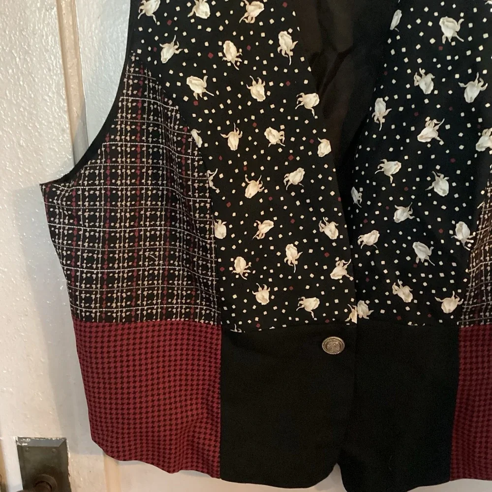 1990s Patchwork Delta Burke Waistcoat Vest Designing Women 3X Rachel Greene Core